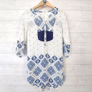 H&M L.O.G.G. Tunic Dress Prairie Boho Smock Size 2 Blue White